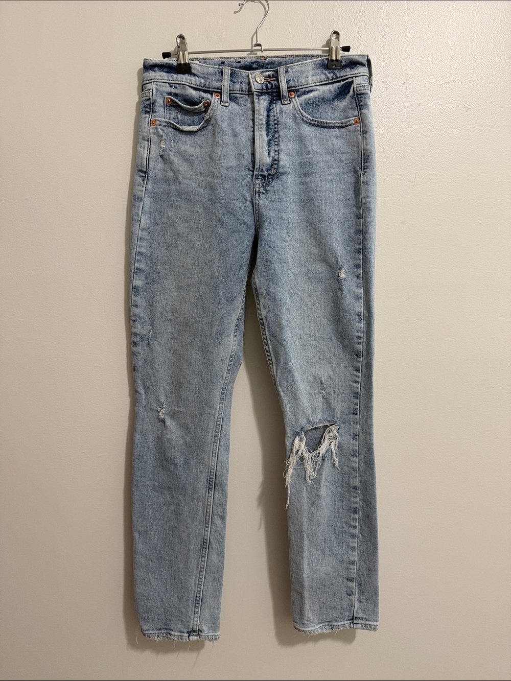 GAP Stonewash Light Wash Cigarette High Rise Jeans Stretch Womens 27 Long